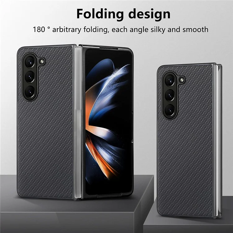 Para Samsung Galaxy Z Fold5 5G Textura de Fibra de Carbono PU Cuero+Carcasa PC Recortes Precisos Funda Teléfono - Negro
