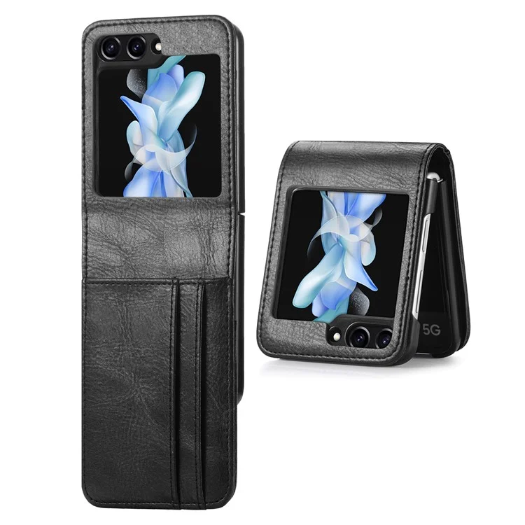 Wallet Phone Case for Samsung Galaxy Z Flip5 5G Anti-Drop PU Leather PC Phone Shell - Black