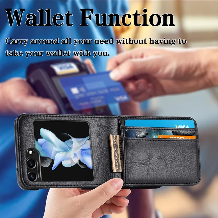 Wallet Phone Case for Samsung Galaxy Z Flip5 5G Anti-Drop PU Leather PC Phone Shell - Black
