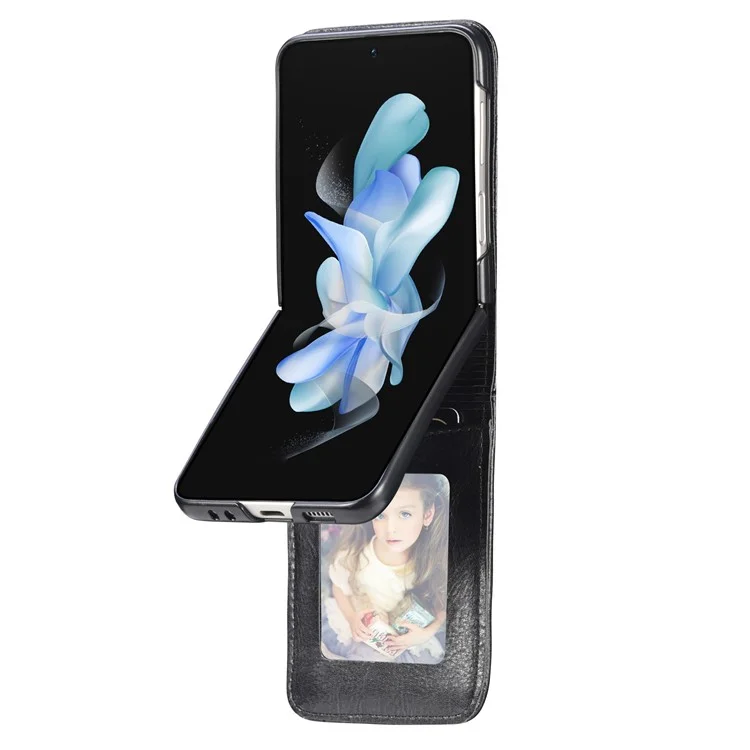 Wallet Phone Case for Samsung Galaxy Z Flip5 5G Anti-Drop PU Leather PC Phone Shell - Black