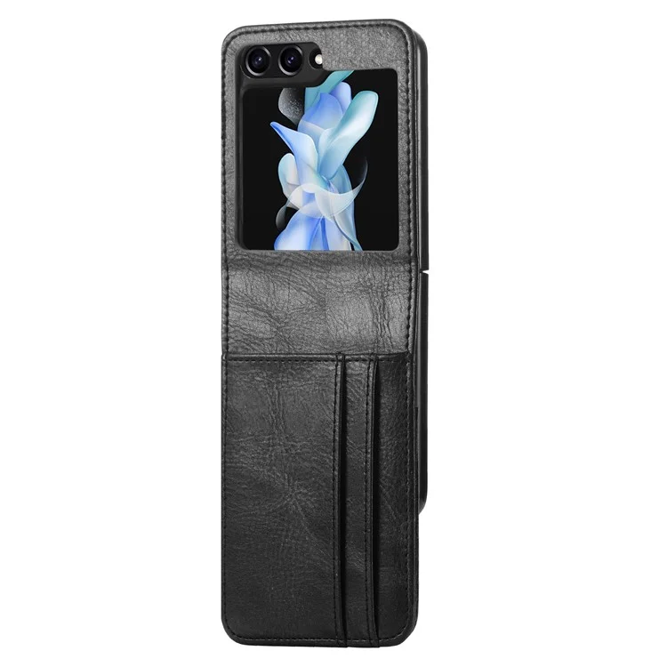 Wallet Phone Case for Samsung Galaxy Z Flip5 5G Anti-Drop PU Leather PC Phone Shell - Black