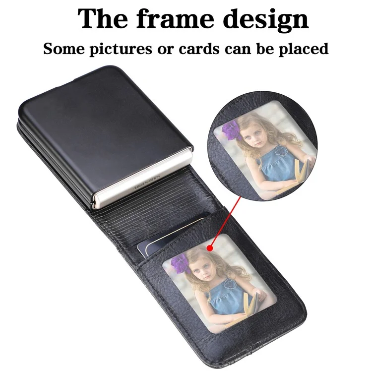 Wallet Phone Case for Samsung Galaxy Z Flip5 5G Anti-Drop PU Leather PC Phone Shell - Black