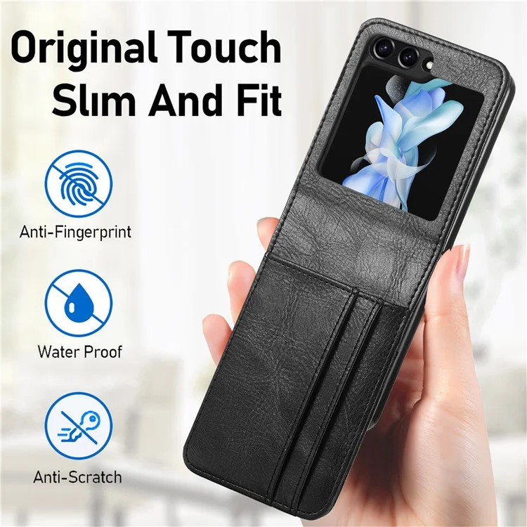 Wallet Phone Case for Samsung Galaxy Z Flip5 5G Anti-Drop PU Leather PC Phone Shell - Black