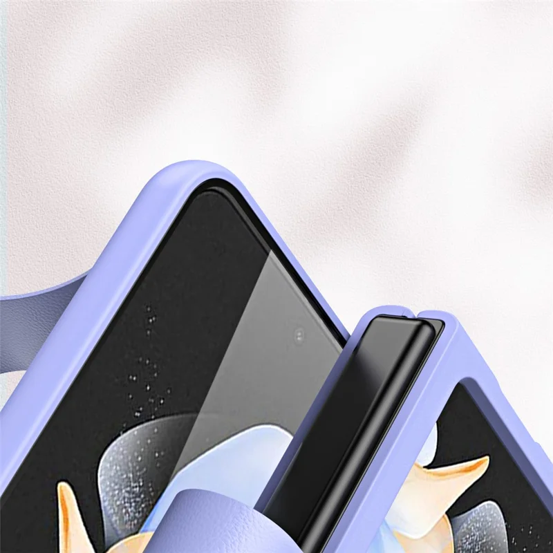 Slim Case for Samsung Galaxy Z Flip5 5G Protective PU Leather PC Phone Cover with Finger Strap - Black