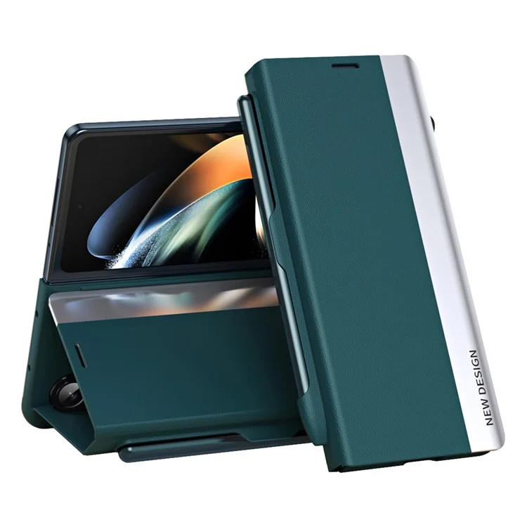 Para Samsung Galaxy Z Fold5 5G Funda a prueba de golpes de piel sintética + PC Cubierta del teléfono con Lápiz - Verde