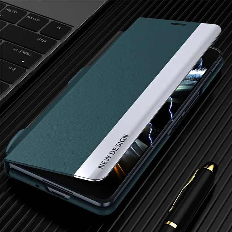 Para Samsung Galaxy Z Fold5 5G Funda a prueba de golpes de piel sintética + PC Cubierta del teléfono con Lápiz - Verde