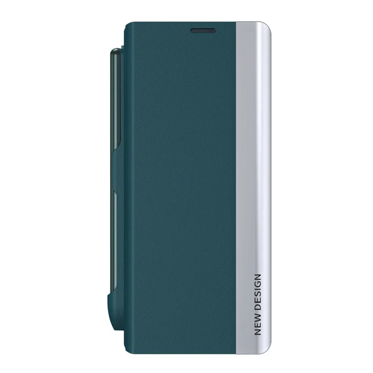 Para Samsung Galaxy Z Fold5 5G Funda a prueba de golpes de piel sintética + PC Cubierta del teléfono con Lápiz - Verde