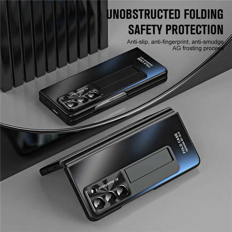 Para Samsung Galaxy Z Fold5 5G Hard PC Kickstand Case Shockproof AG Matte Phone Cover - Preto