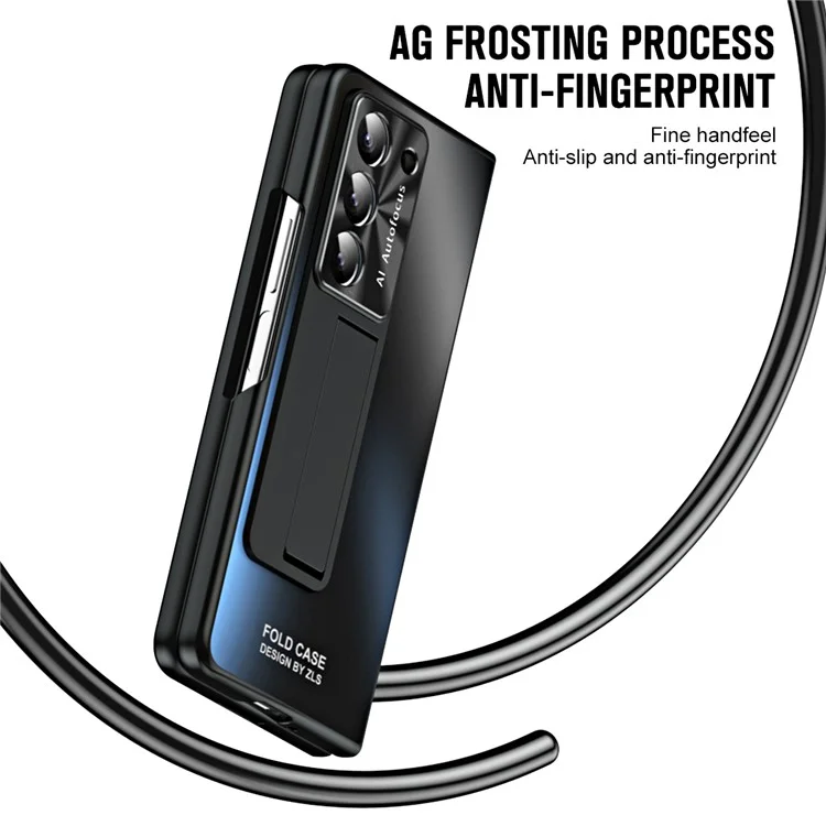 Para Samsung Galaxy Z Fold5 5G Hard PC Kickstand Case Shockproof AG Matte Phone Cover - Preto