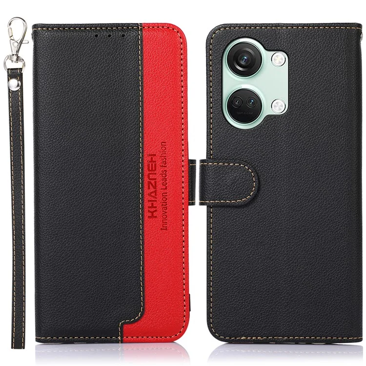 KHAZNEH per OnePlus Nord 3 5G / Ace 2V Custodia per telefono Custodia in pelle PU con texture Litchi RFID Blocking Stand Wallet - Nero