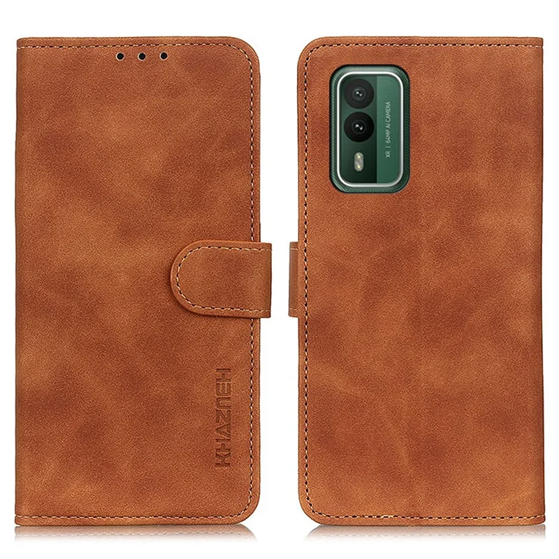 KHAZNEH For Nokia XR21 Retro Magnetic Clasp Phone Case PU Leather Wallet Stand Cover - Brown