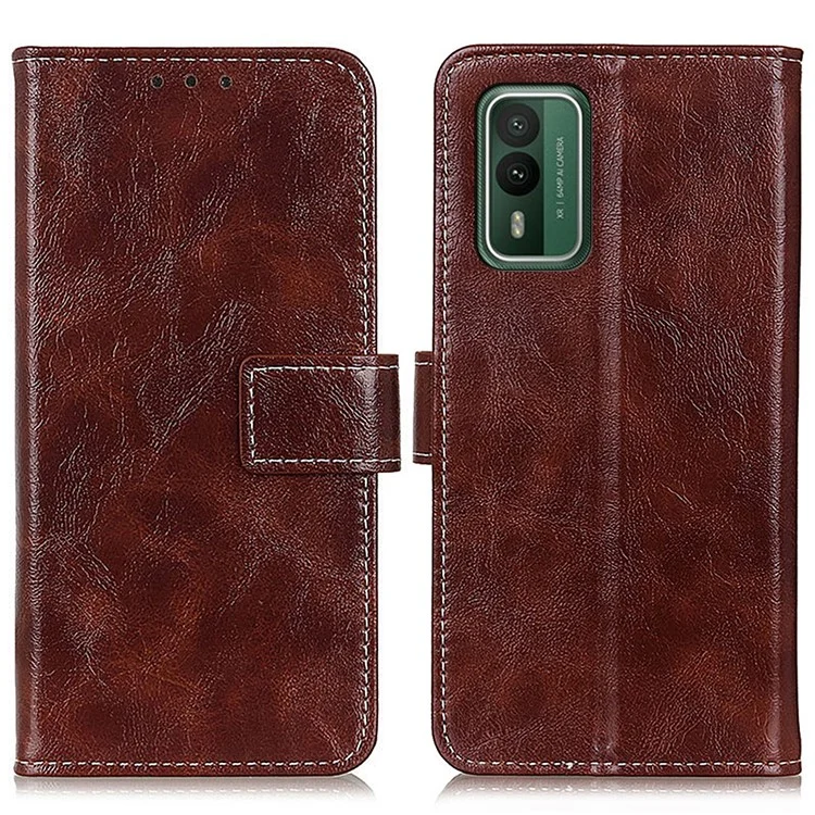 Para Nokia XR21 Leather Wallet Phone Case Retro Crazy Horse Texture Anti-drop Stand Shell - Marrom
