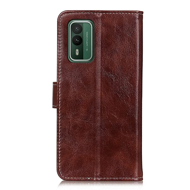 Para Nokia XR21 Leather Wallet Phone Case Retro Crazy Horse Texture Anti-drop Stand Shell - Marrom