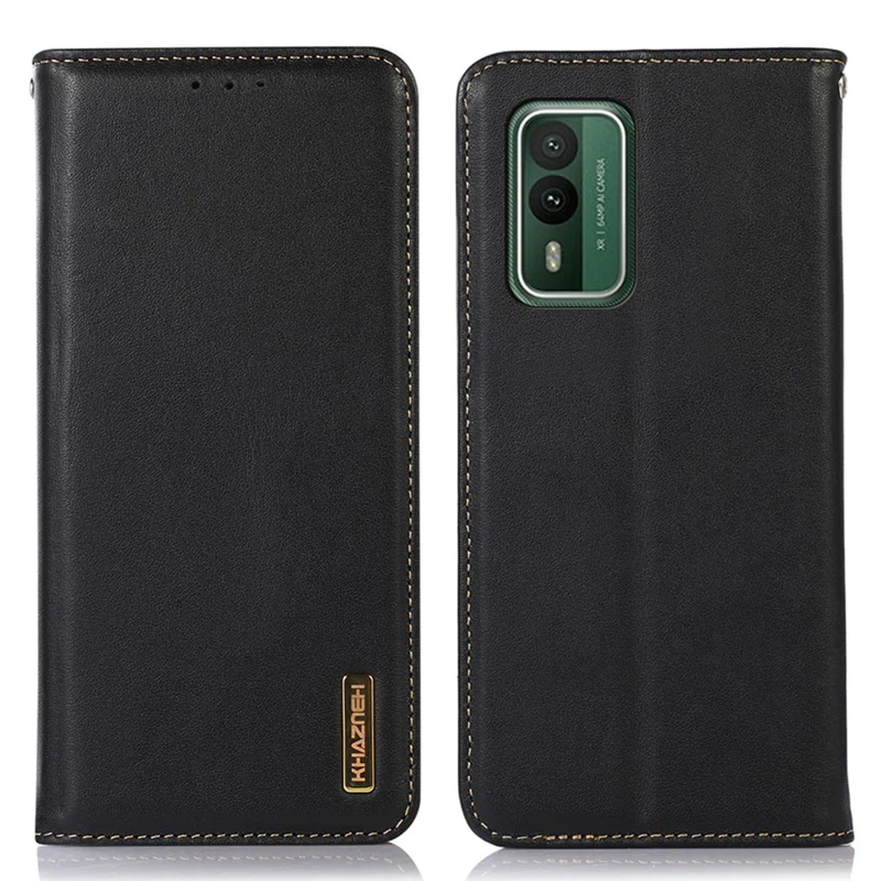 KHAZNEH voor Nokia XR21 Echt Rundleer Hoesje met RFID-blokkering Portemonnee Staander Telefoonhoes - Zwart