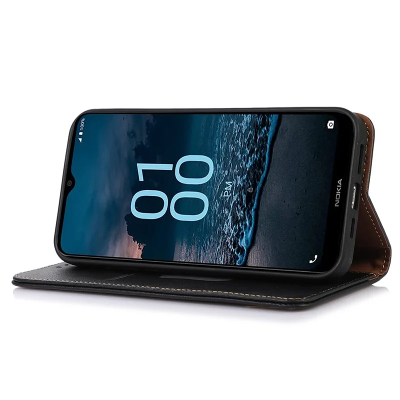 KHAZNEH voor Nokia XR21 Echt Rundleer Hoesje met RFID-blokkering Portemonnee Staander Telefoonhoes - Zwart