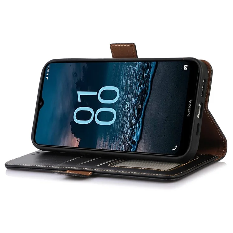Per Nokia XR21 Crazy Horse Texture Phone Case Genuine Cow Leather RFID Blocking Wallet Stand Cover - Nero