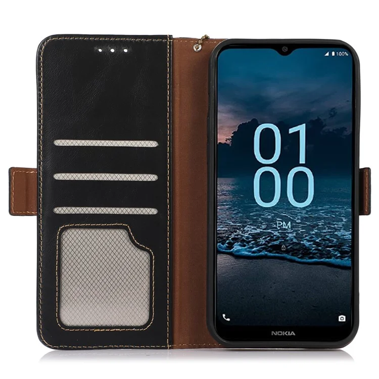 Per Nokia XR21 Crazy Horse Texture Phone Case Genuine Cow Leather RFID Blocking Wallet Stand Cover - Nero