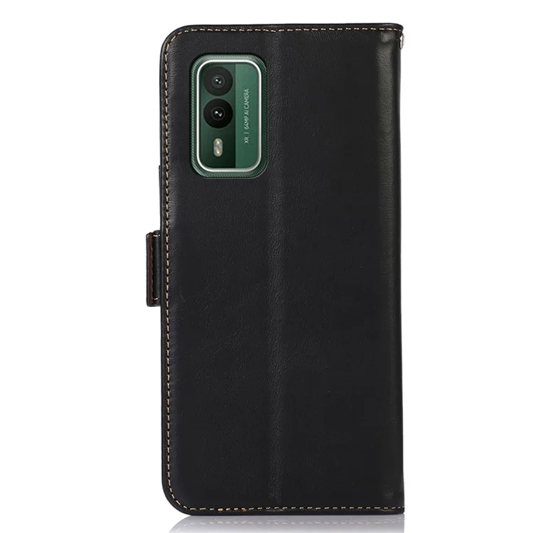 Per Nokia XR21 Crazy Horse Texture Phone Case Genuine Cow Leather RFID Blocking Wallet Stand Cover - Nero