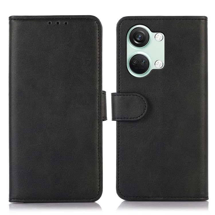 Funda de teléfono de pie para OnePlus Nord 3 5G / Ace 2V, Cartera de Piel de Vaca Texture PU Leather - Negro