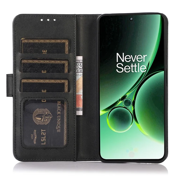 Funda de teléfono de pie para OnePlus Nord 3 5G / Ace 2V, Cartera de Piel de Vaca Texture PU Leather - Negro