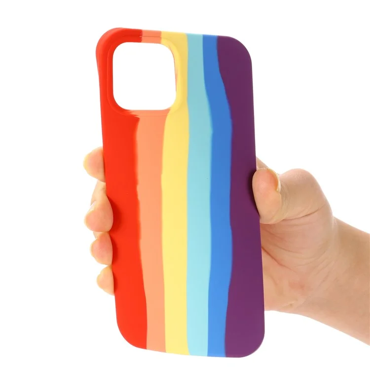 Custodia per telefono per iPhone 15 Rainbow Rubberized Liquid Silicone+PC Fiber Lining Back Cover - Rosso