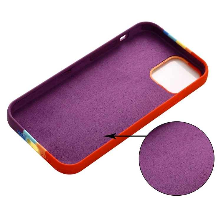 Custodia per telefono per iPhone 15 Rainbow Rubberized Liquid Silicone+PC Fiber Lining Back Cover - Rosso