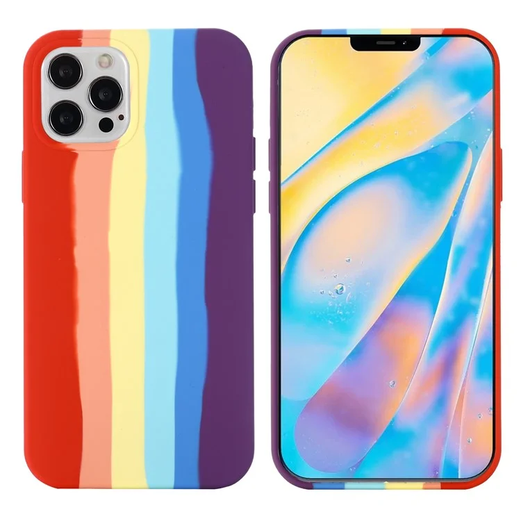 For iPhone 15 Pro Rainbow Rubberized Liquid Silicone+PC Cover Fiber Lining Shockproof Phone Case - Red