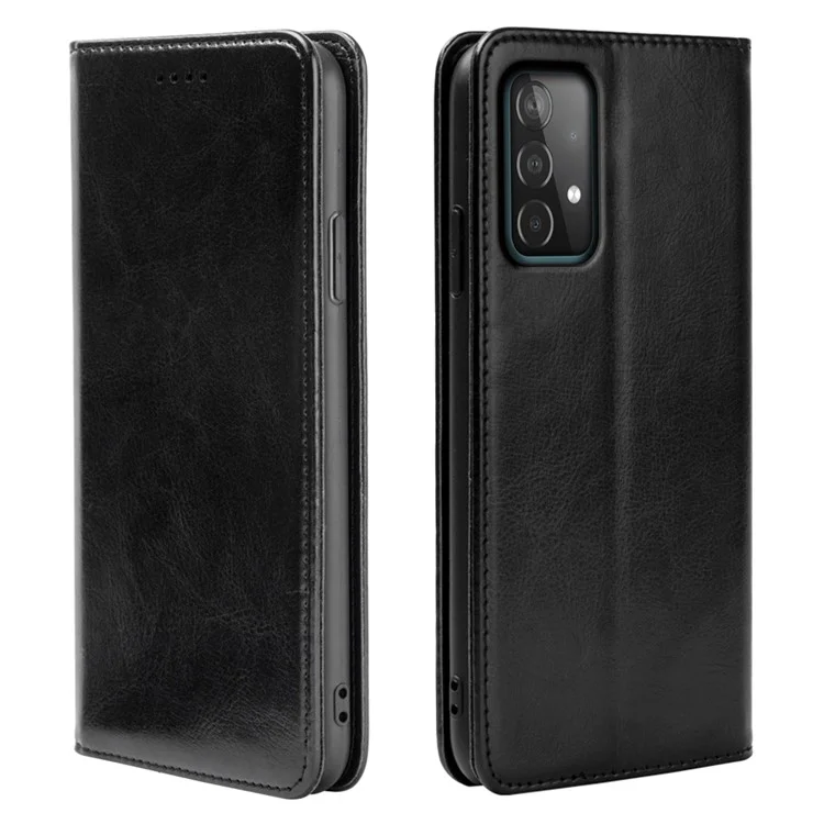 Para Samsung Galaxy A53 5G Anti-Scratch PU Leather Stand Case Slim-Fit Crazy Horse Texture Wallet Case - Preto