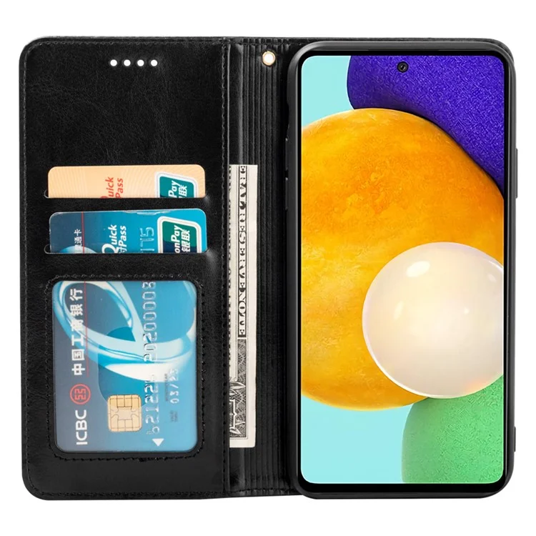 Para Samsung Galaxy A53 5G Anti-Scratch PU Leather Stand Case Slim-Fit Crazy Horse Texture Wallet Case - Preto