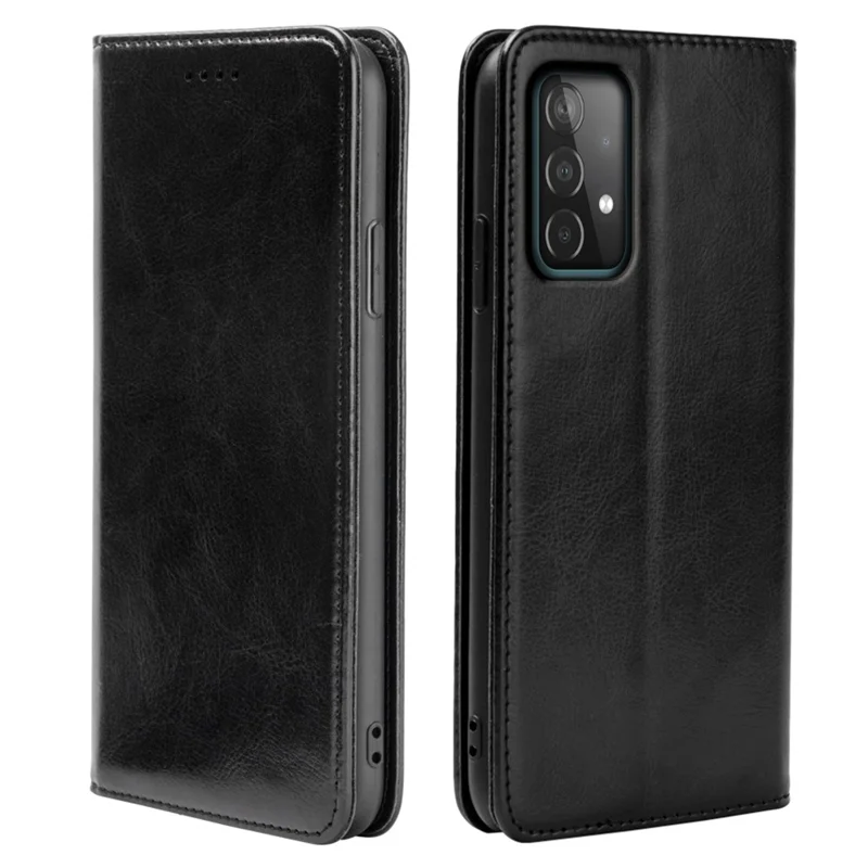 Per Samsung Galaxy A33 5G Slim-fit Custodia per cellulare Crazy Horse Texture Anti-drop PU Leather Stand Wallet Case - Nero