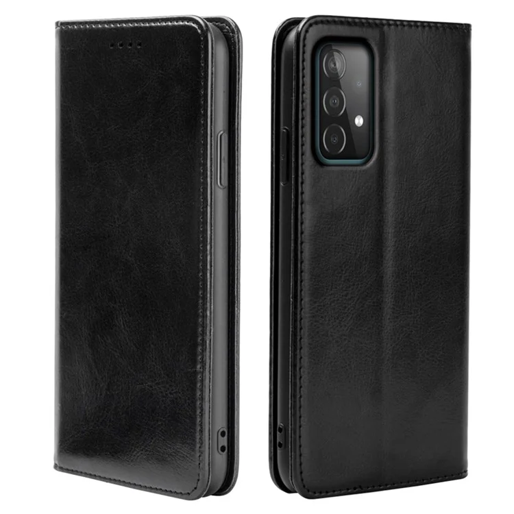 Para Samsung Galaxy A23 4G / A23 5G (Versão Global) Crazy Horse Texture Phone Case Wallet Drop Protection Magnetic PU Leather Stand Cover - Preto