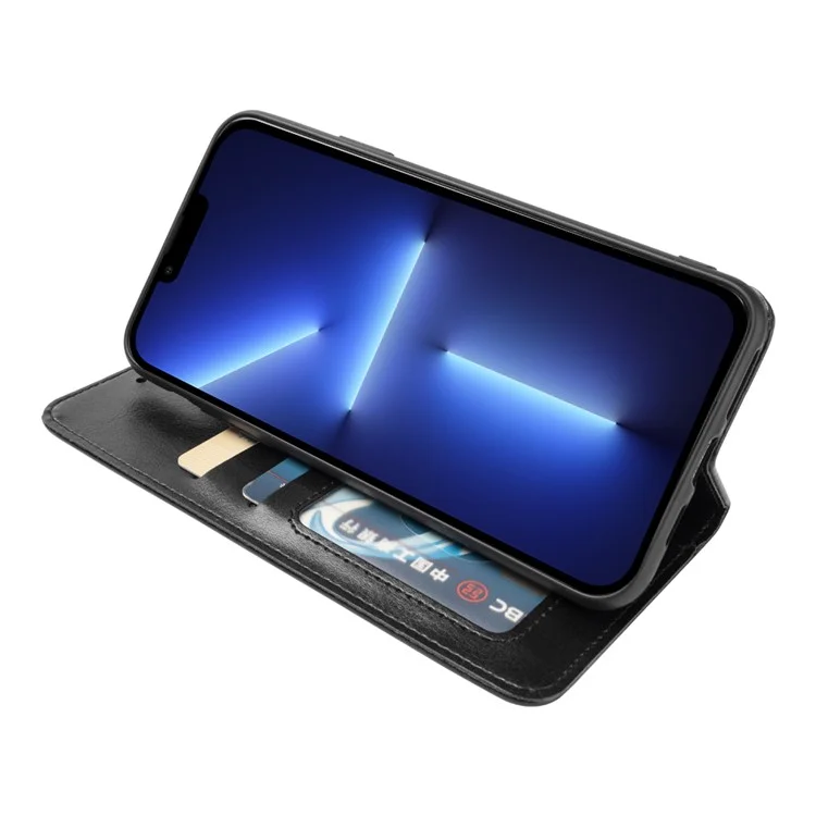 Für iPhone 13 Pro Anti-Scratch Wallet Phone Case Crazy Horse TexturePU Leder+TPU Phone Shell Stand Cover - Schwarz