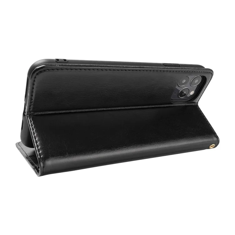 Für iPhone 13 Pro Anti-Scratch Wallet Phone Case Crazy Horse TexturePU Leder+TPU Phone Shell Stand Cover - Schwarz