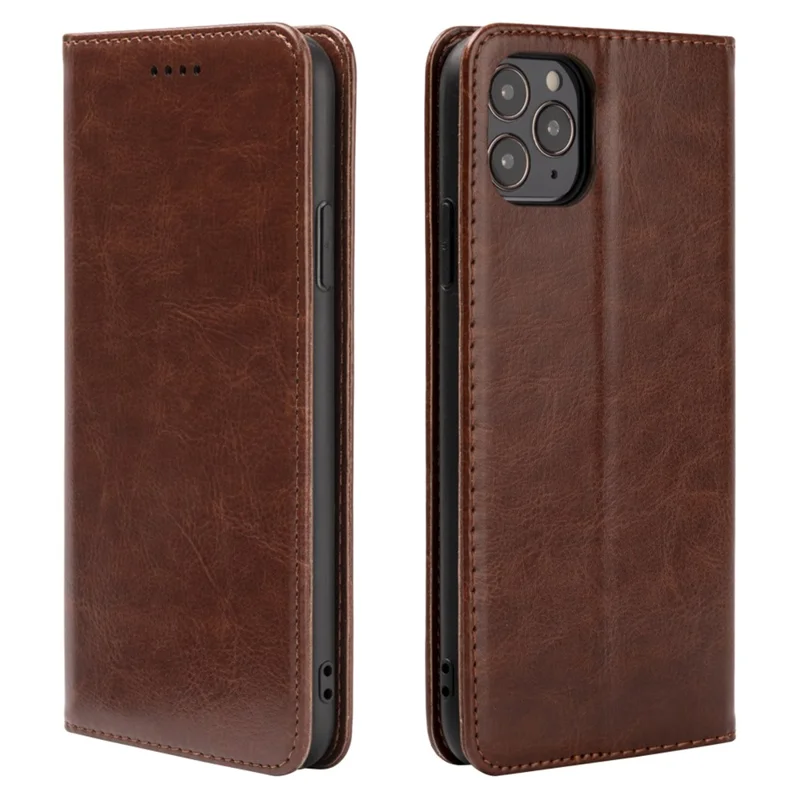 Funda de Teléfono Magnética de Cartera para iPhone 13 Pro Max, Textura de Piel de Caballo Loco a Prueba de Polvo de Cuero PU con Soporte - Marrón
