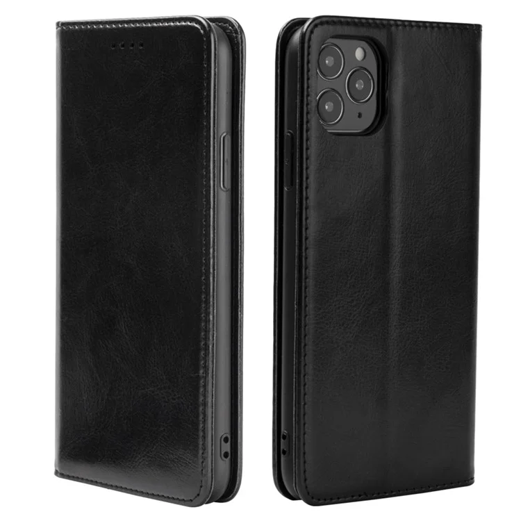 Для iPhone 12 / 12 Pro Crazy Horse Texture Wallet Phone Case Anti-Scratch PU Leather Stand Smartphone Cover - Black