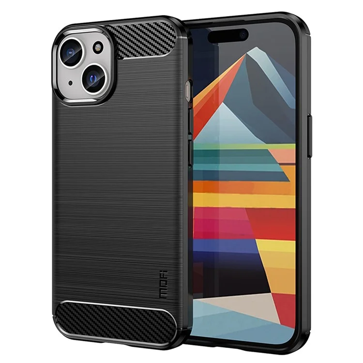 MOFI JK TPU Series-1 Carbon Fiber Texture TPU Case for iPhone 15 , Brushed Anti-scratch Phone Cover - Black