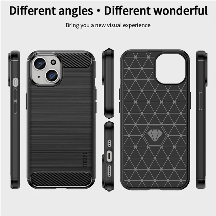 MOFI JK TPU Series-1 Carbon Fiber Texture TPU Case for iPhone 15 , Brushed Anti-scratch Phone Cover - Black