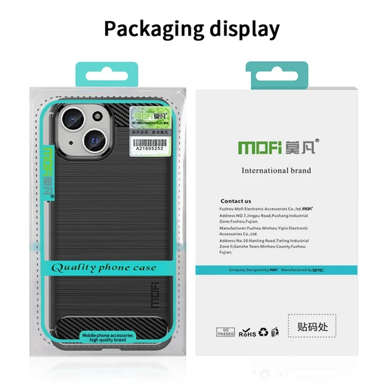 MOFI JK TPU Series-1 Carbon Fiber Texture TPU Case for iPhone 15 , Brushed Anti-scratch Phone Cover - Black