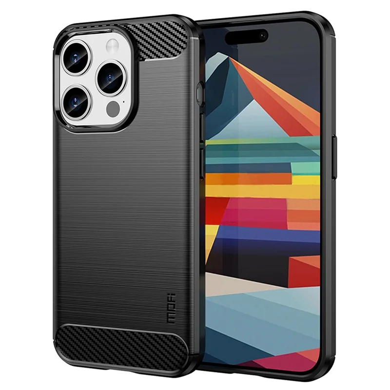 MOFI JK TPU Series-1 for iPhone 15 Pro Max Brushed Phone Case Carbon Fiber Anti-drop TPU Back Cover - Black