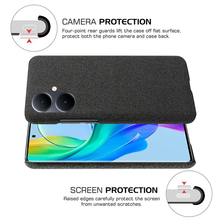 Für vivo Y78+ 5G Cloth+Hard PC Phone Case Anti-Scratch Stoßfest Cover - Schwarz