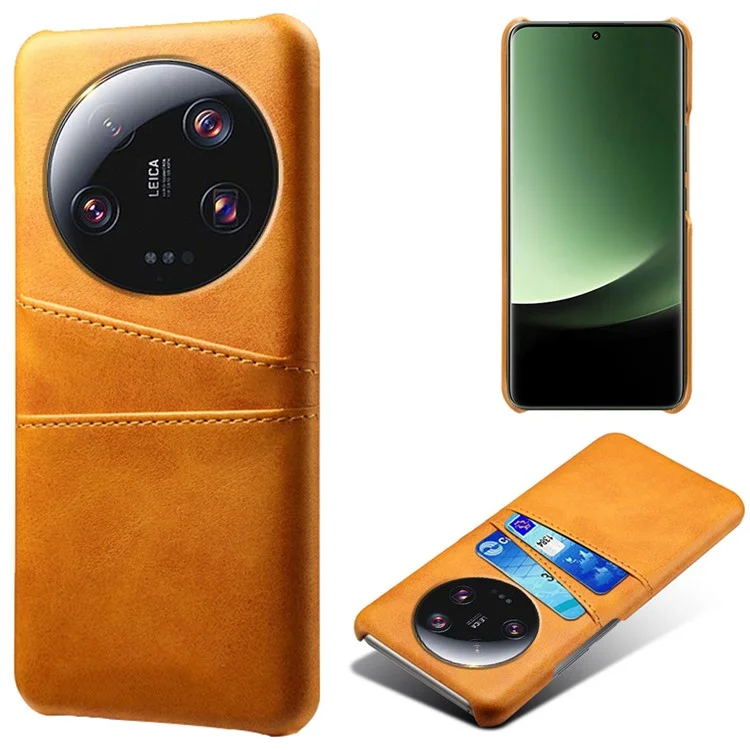 Para Capa de Telefone Xiaomi 13 Ultra com Dois Slots para Cartões, Revestida em Couro PU e Chassi Traseiro em PC Rígido - Laranja