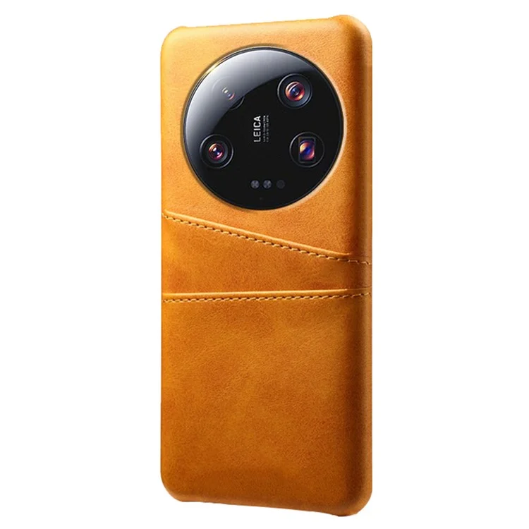Para Capa de Telefone Xiaomi 13 Ultra com Dois Slots para Cartões, Revestida em Couro PU e Chassi Traseiro em PC Rígido - Laranja