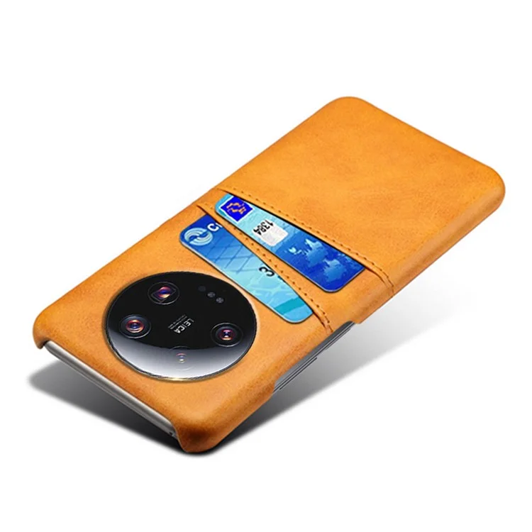 Para Capa de Telefone Xiaomi 13 Ultra com Dois Slots para Cartões, Revestida em Couro PU e Chassi Traseiro em PC Rígido - Laranja