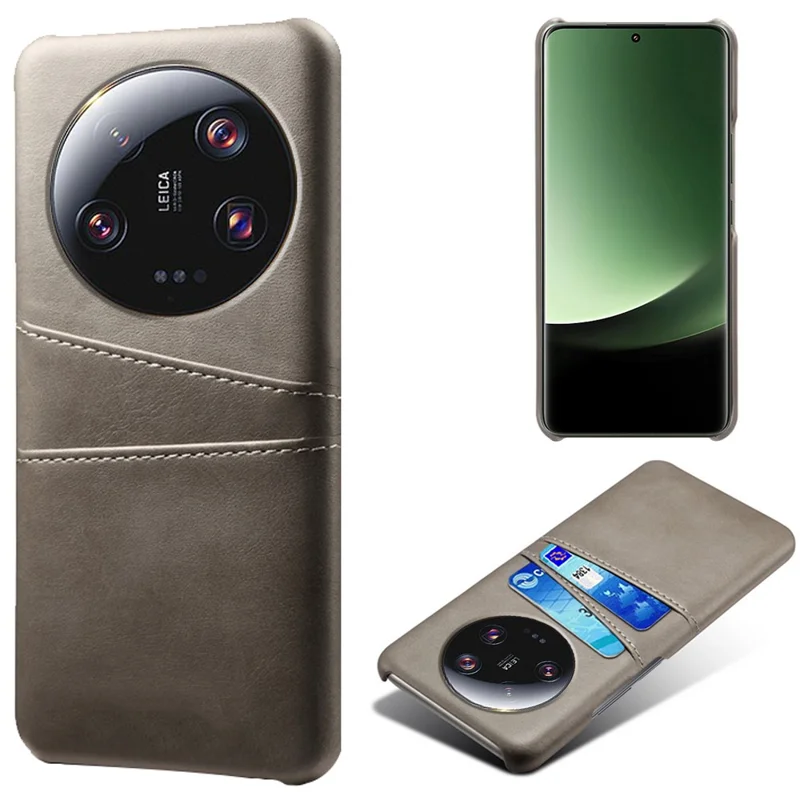 For Xiaomi 13 Ultra Phone Cover with Dual Card Slots PU Leather Coated Hard PC Phone Back Case - Grey