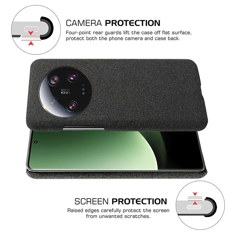Anti-scratch Cell Phone Case for Xiaomi 13 Ultra , Cloth+Hard PC Protective Phone Cover - Black