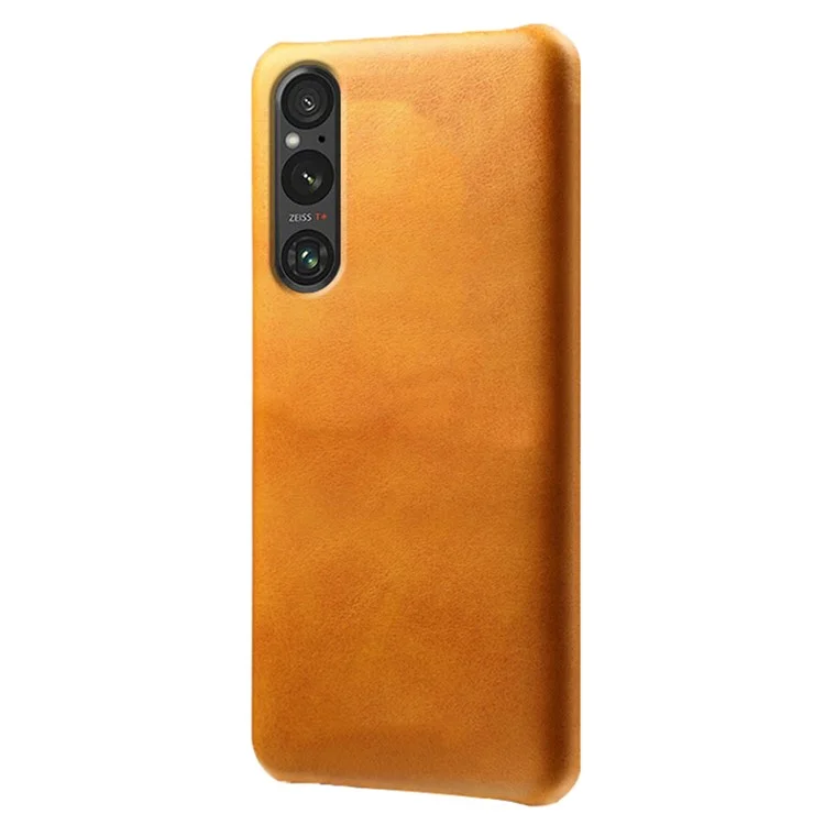 For Sony Xperia 1 V Calf Texture Shockproof Phone Case PU Leather+PC Smartphone Cover - Orange