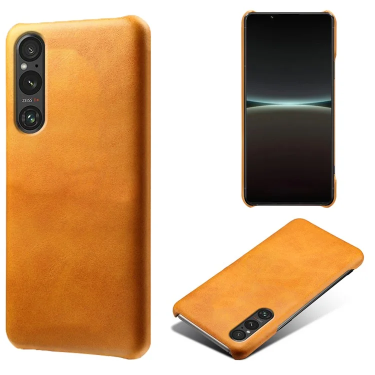 For Sony Xperia 1 V Calf Texture Shockproof Phone Case PU Leather+PC Smartphone Cover - Orange