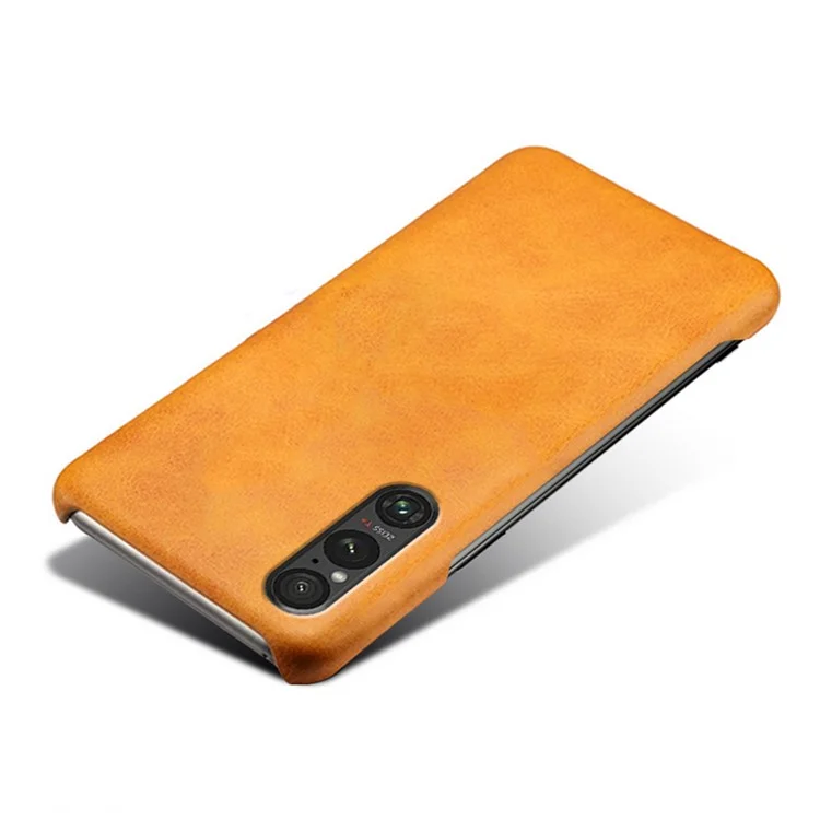 For Sony Xperia 1 V Calf Texture Shockproof Phone Case PU Leather+PC Smartphone Cover - Orange