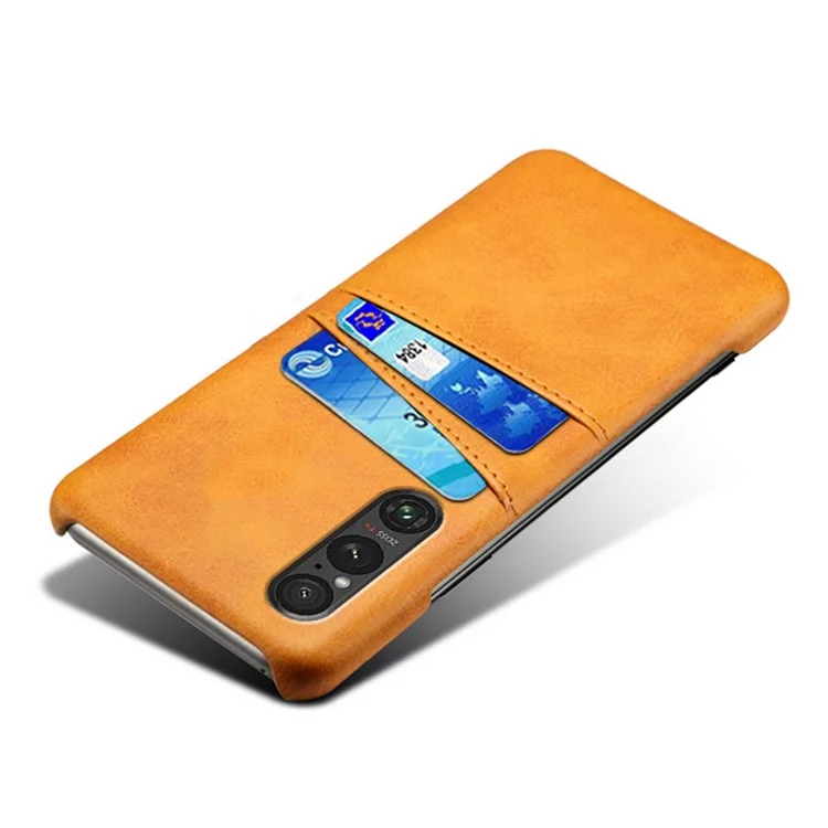 Dual Card Slots Phone Case for Sony Xperia 1 V , Anti-scratch PU Leather Coated PC Cover - Orange