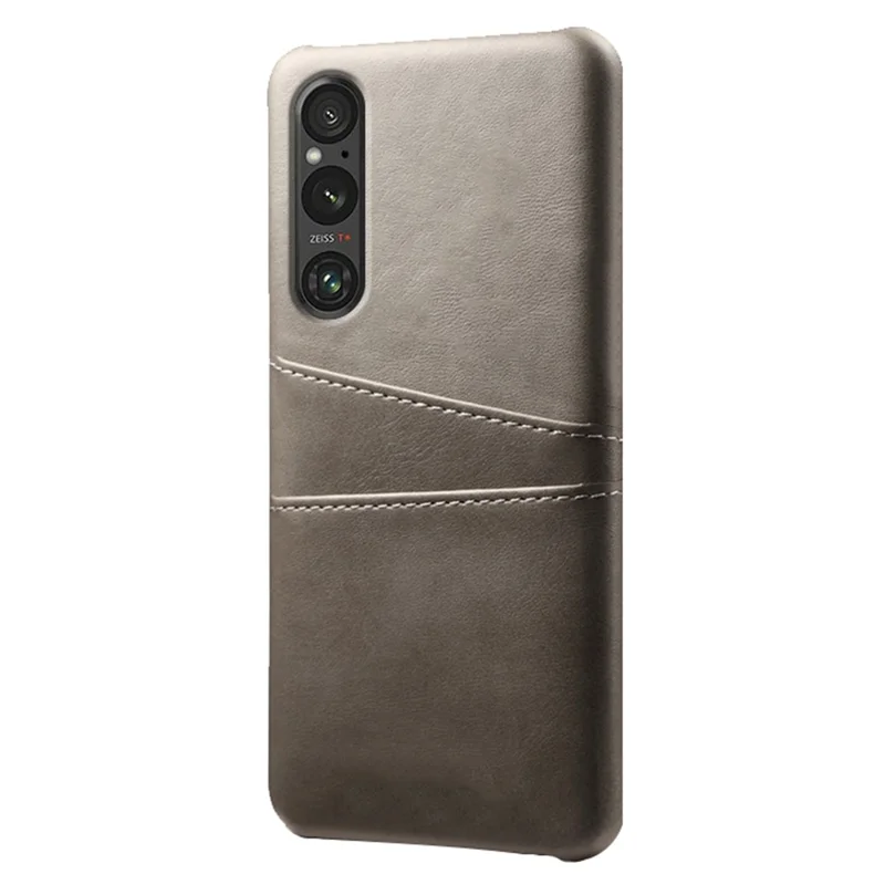 Dual Card Slots Phone Case for Sony Xperia 1 V , Anti-scratch PU Leather Coated PC Cover - Grey